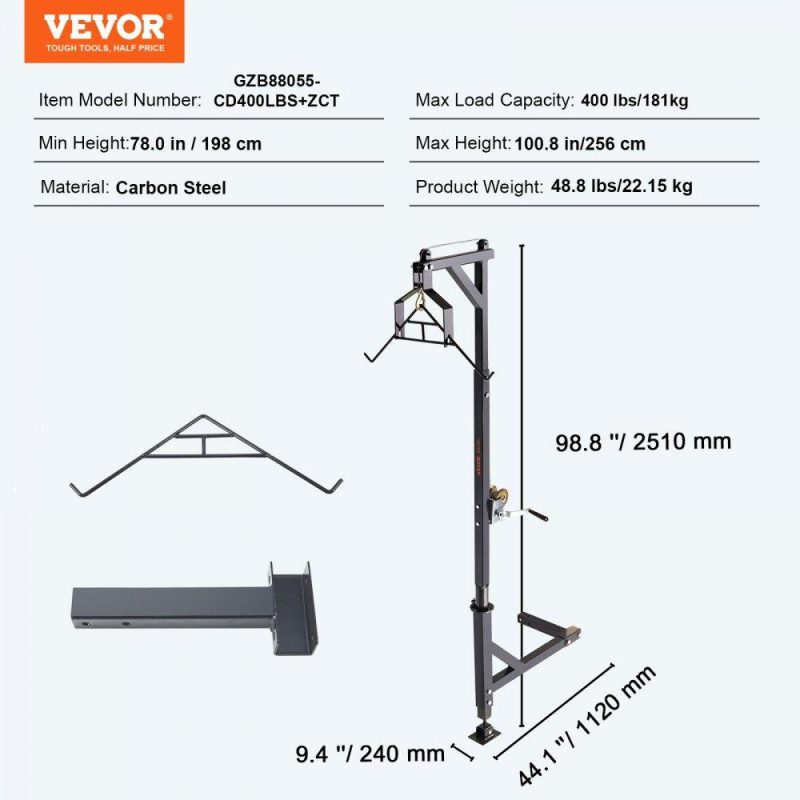 Livestock & Poultry Supplies | Hitch Mounted Deer Hoist, 400 lbs Load Capacity, Hitch Game Hoist, Truck Hitch Deer Hoist with Winch Lift Gambrel Set, 2-inch Hitch Receiver, Foot Base, Adjustable Height and 360 Degrees Swivel Agriculture & Forestry Equipment Livestock & Poultry Supplies