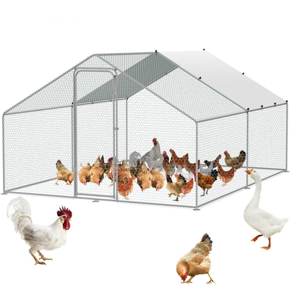 Livestock & Poultry Supplies | Large Metal Chicken Coop, 9.8×12.9×6.5 ft Walk-in Chicken Runs for Yard with Cover, Spire Roof Hen House with Security Lock for Outdoor and Backyard, Farm, Duck Rabbit Cage Poultry Pen Agriculture & Forestry Equipment Livestock & Poultry Supplies