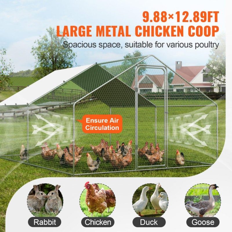 Livestock & Poultry Supplies | Large Metal Chicken Coop, 9.8×12.9×6.5 ft Walk-in Chicken Runs for Yard with Cover, Spire Roof Hen House with Security Lock for Outdoor and Backyard, Farm, Duck Rabbit Cage Poultry Pen Agriculture & Forestry Equipment Livestock & Poultry Supplies