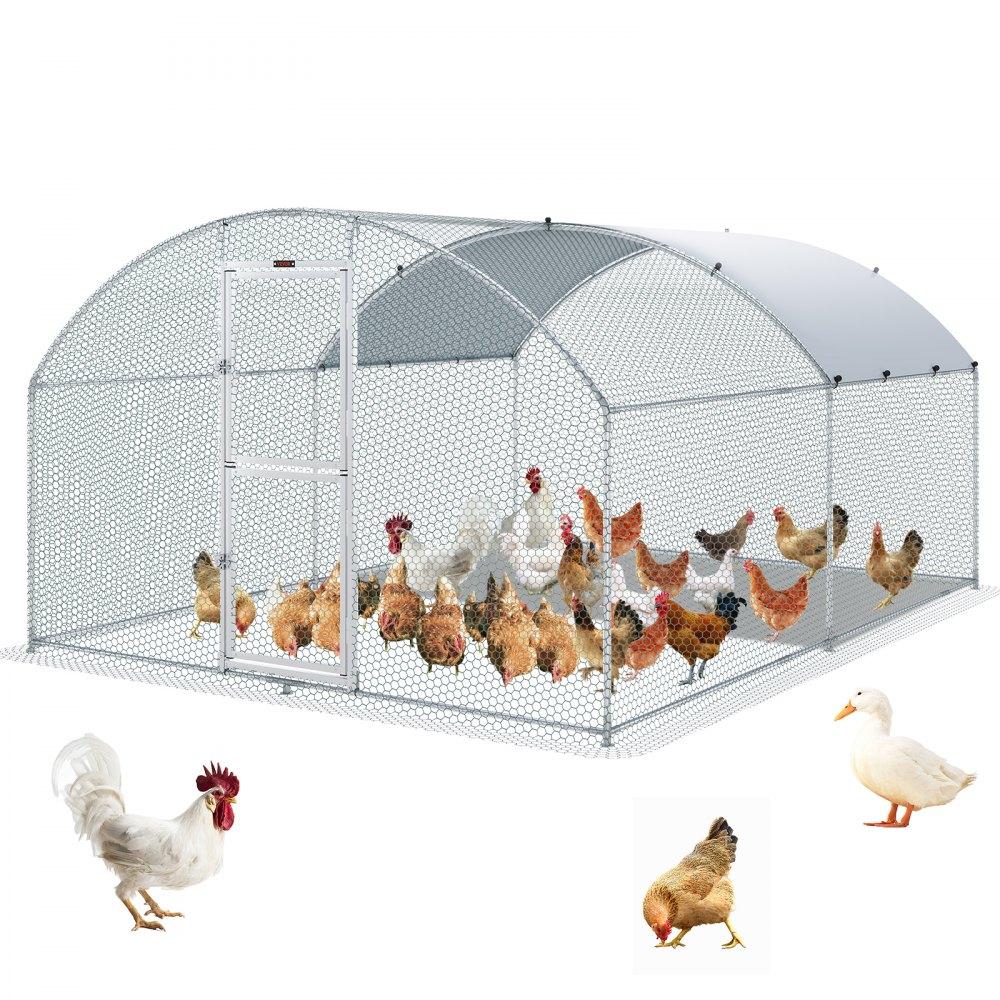 Livestock & Poultry Supplies | Large Metal Chicken Coop with Run, Walkin Chicken Coop for Yard with Waterproof Cover, 13.1 x 9.8 x 6.6 ft, Dome Roof Large Poultry Cage for Hen House, Duck Coop and Rabbit Run, Silver Agriculture & Forestry Equipment Livestock & Poultry Supplies