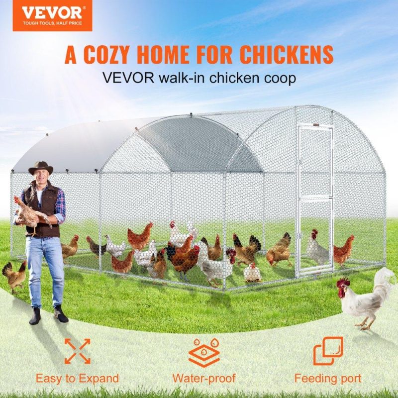 Livestock & Poultry Supplies | Large Metal Chicken Coop with Run, Walkin Chicken Coop for Yard with Waterproof Cover, 13.1 x 9.8 x 6.6 ft, Dome Roof Large Poultry Cage for Hen House, Duck Coop and Rabbit Run, Silver Agriculture & Forestry Equipment Livestock & Poultry Supplies