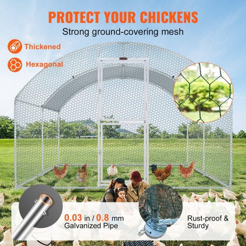 Livestock & Poultry Supplies | Large Metal Chicken Coop with Run, Walkin Chicken Coop for Yard with Waterproof Cover, 13.1 x 9.8 x 6.6 ft, Dome Roof Large Poultry Cage for Hen House, Duck Coop and Rabbit Run, Silver Agriculture & Forestry Equipment Livestock & Poultry Supplies