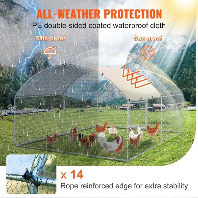 Livestock & Poultry Supplies | Large Metal Chicken Coop with Run, Walkin Chicken Coop for Yard with Waterproof Cover, 13.1 x 9.8 x 6.6 ft, Dome Roof Large Poultry Cage for Hen House, Duck Coop and Rabbit Run, Silver Agriculture & Forestry Equipment Livestock & Poultry Supplies