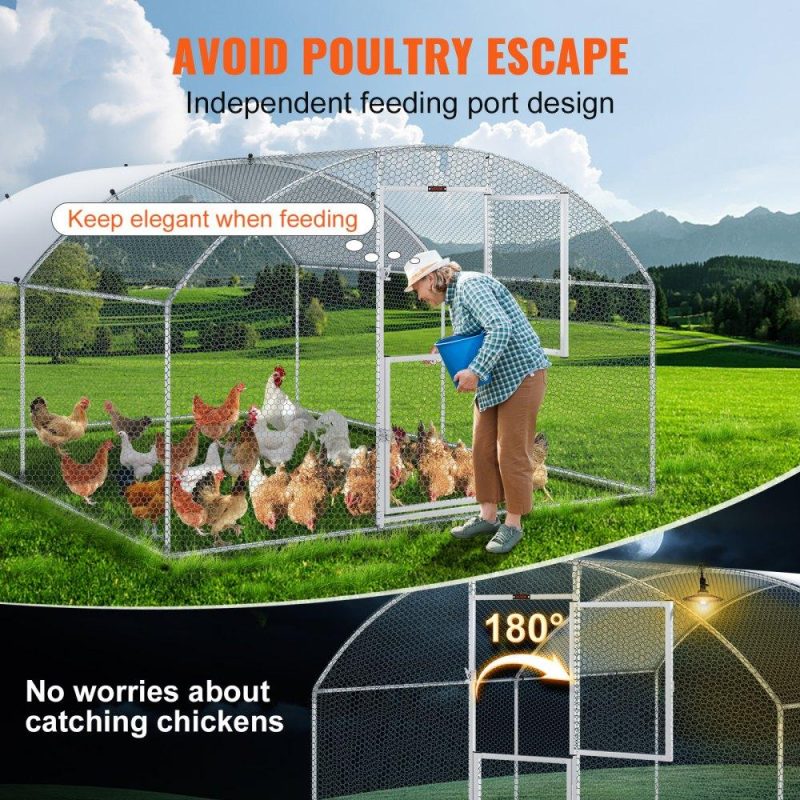 Livestock & Poultry Supplies | Large Metal Chicken Coop with Run, Walkin Chicken Coop for Yard with Waterproof Cover, 13.1 x 9.8 x 6.6 ft, Dome Roof Large Poultry Cage for Hen House, Duck Coop and Rabbit Run, Silver Agriculture & Forestry Equipment Livestock & Poultry Supplies