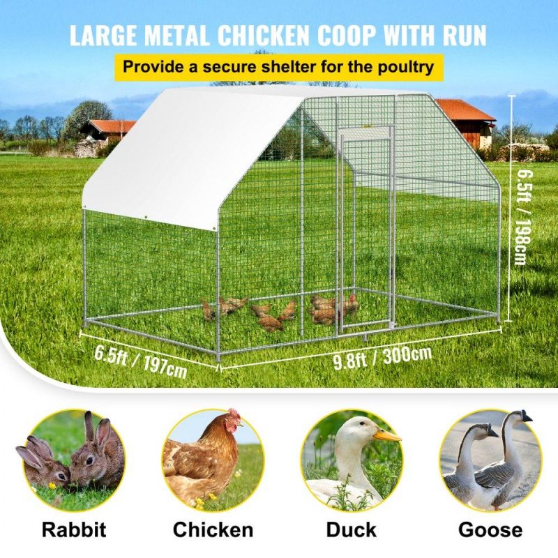 Livestock & Poultry Supplies | Large Metal Chicken Coop with Run, Walkin Chicken Run for Yard with Waterproof Cover, Outdoor Poultry Cage Hen House, 6.5×9.8×6.5ft Large Space for Duck Coops and Rabbit Runs, Silver Agriculture & Forestry Equipment Livestock & Poultry Supplies