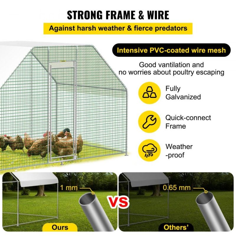 Livestock & Poultry Supplies | Large Metal Chicken Coop with Run, Walkin Chicken Run for Yard with Waterproof Cover, Outdoor Poultry Cage Hen House, 6.5×9.8×6.5ft Large Space for Duck Coops and Rabbit Runs, Silver Agriculture & Forestry Equipment Livestock & Poultry Supplies