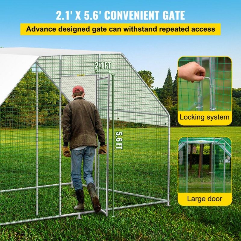 Livestock & Poultry Supplies | Large Metal Chicken Coop with Run, Walkin Chicken Run for Yard with Waterproof Cover, Outdoor Poultry Cage Hen House, 6.5×9.8×6.5ft Large Space for Duck Coops and Rabbit Runs, Silver Agriculture & Forestry Equipment Livestock & Poultry Supplies