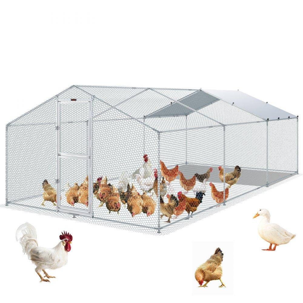 Livestock & Poultry Supplies | Large Metal Chicken Coop with Run, Walkin Poultry Cage for Yard, Waterproof Cover, 19.7 x 9.8 x 6.6 ft, Peaked Roof for Hen House, Duck Coop and Rabbit, Silver Agriculture & Forestry Equipment Livestock & Poultry Supplies