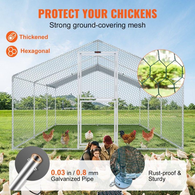 Livestock & Poultry Supplies | Large Metal Chicken Coop with Run, Walkin Poultry Cage for Yard, Waterproof Cover, 19.7 x 9.8 x 6.6 ft, Peaked Roof for Hen House, Duck Coop and Rabbit, Silver Agriculture & Forestry Equipment Livestock & Poultry Supplies