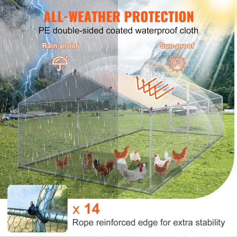 Livestock & Poultry Supplies | Large Metal Chicken Coop with Run, Walkin Poultry Cage for Yard, Waterproof Cover, 19.7 x 9.8 x 6.6 ft, Peaked Roof for Hen House, Duck Coop and Rabbit, Silver Agriculture & Forestry Equipment Livestock & Poultry Supplies