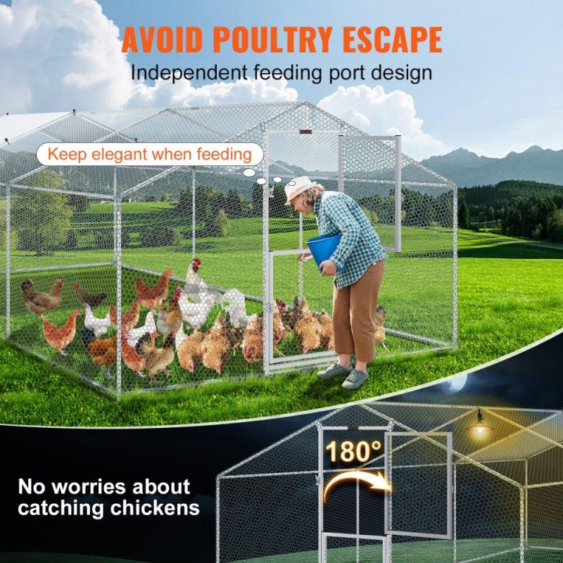 Livestock & Poultry Supplies | Large Metal Chicken Coop with Run, Walkin Poultry Cage for Yard, Waterproof Cover, 19.7 x 9.8 x 6.6 ft, Peaked Roof for Hen House, Duck Coop and Rabbit, Silver Agriculture & Forestry Equipment Livestock & Poultry Supplies