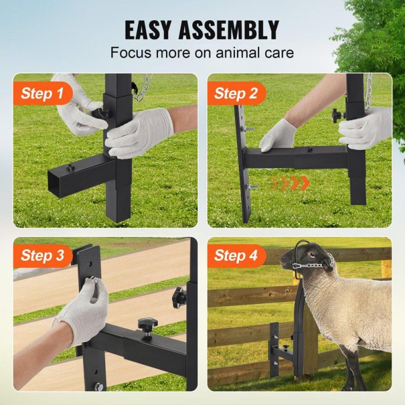 Livestock & Poultry Supplies | Livestock Trimming Stand, Goat & Sheep Stand 9.37-12.8 inch Adjustable Height 0-5.4 inch Width, Metal Goat Milking and Shearing Stand Attachment Nose Loop Headpiece, Black Black Agriculture & Forestry Equipment Black