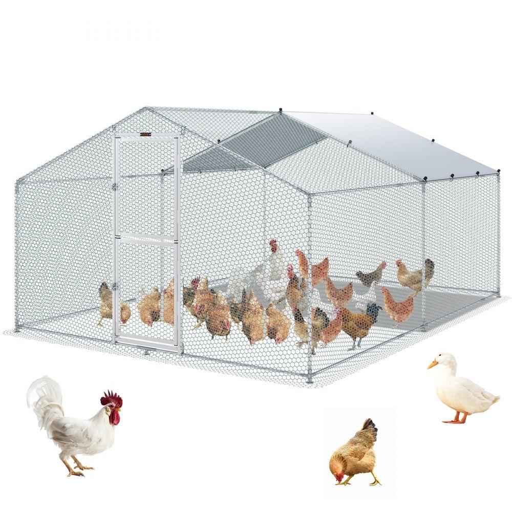 Livestock & Poultry Supplies | Metal Chicken Coop, 13.1 x 9.8 x 6.6 ft Large Chicken Run, Peaked Roof Outdoor Walk-in Poultry Pen Cage for Farm or Backyard, with Water-proof Cover and Protection Mesh, for Hen, Duck, Rabbit Agriculture & Forestry Equipment Livestock & Poultry Supplies