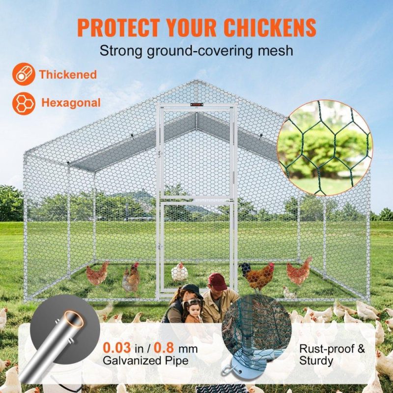 Livestock & Poultry Supplies | Metal Chicken Coop, 13.1 x 9.8 x 6.6 ft Large Chicken Run, Peaked Roof Outdoor Walk-in Poultry Pen Cage for Farm or Backyard, with Water-proof Cover and Protection Mesh, for Hen, Duck, Rabbit Agriculture & Forestry Equipment Livestock & Poultry Supplies