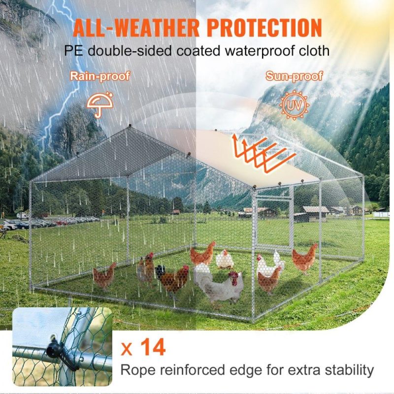 Livestock & Poultry Supplies | Metal Chicken Coop, 13.1 x 9.8 x 6.6 ft Large Chicken Run, Peaked Roof Outdoor Walk-in Poultry Pen Cage for Farm or Backyard, with Water-proof Cover and Protection Mesh, for Hen, Duck, Rabbit Agriculture & Forestry Equipment Livestock & Poultry Supplies