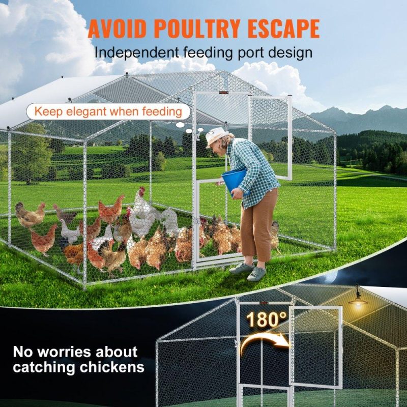 Livestock & Poultry Supplies | Metal Chicken Coop, 13.1 x 9.8 x 6.6 ft Large Chicken Run, Peaked Roof Outdoor Walk-in Poultry Pen Cage for Farm or Backyard, with Water-proof Cover and Protection Mesh, for Hen, Duck, Rabbit Agriculture & Forestry Equipment Livestock & Poultry Supplies