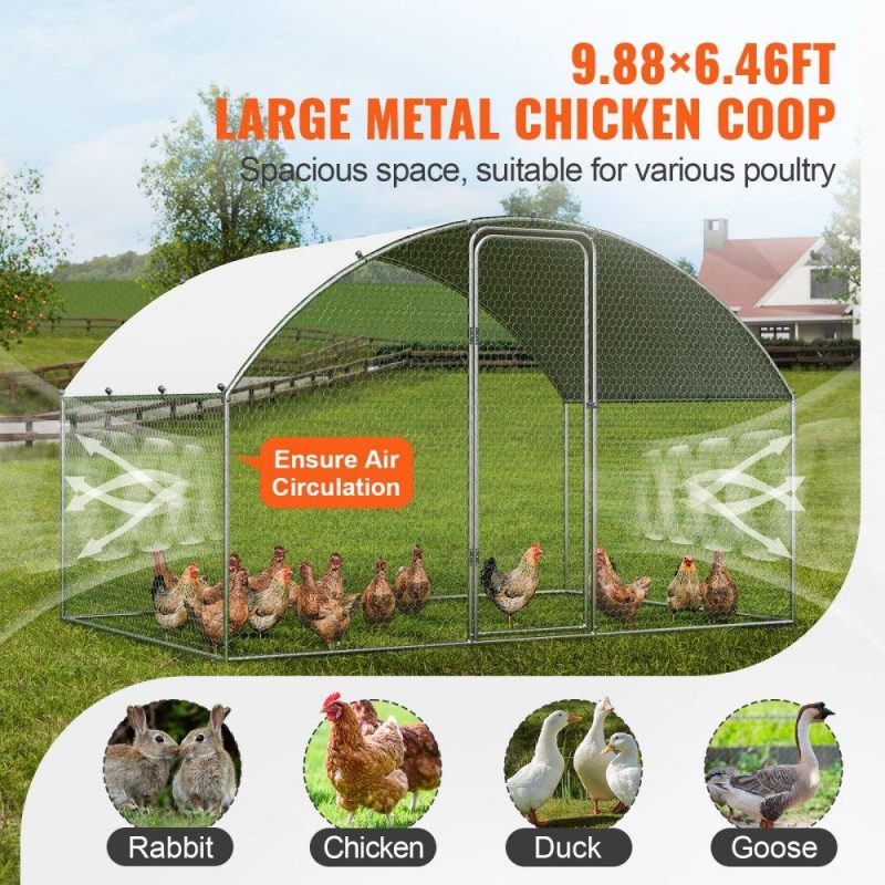 Metal Chicken Coop | Chicken Coop, 9.8×6.5×6.5ft Walk-in Large Metal Chicken Run for Yard with Waterproof Cover, Doom Roof Hen House with Security Lock for Outdoor and Backyard, Farm, Duck Rabbit Cage Poultry Pen Agriculture & Forestry Equipment Livestock & Poultry Supplies