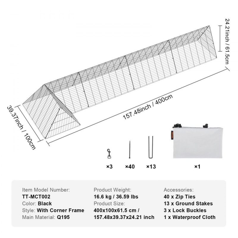 Metal Chicken Coop | Chicken Tunnels, 157.5 x 39.4 x 24.2 inch(LxWxH) Chicken Tunnels for Yard, Portable Chicken Tunnels for Outside with Corner Frames, Chicken Coop Run, Suitable for Chickens, Ducks, Rabbits Agriculture & Forestry Equipment Livestock & Poultry Supplies