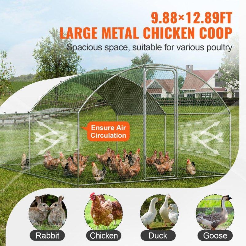 Metal Chicken Coop | Large Metal Chicken Coop, 9.8×12.9×6.5 ft Walk in Chicken Run for Yard with Waterproof Cover, Doom Roof Hen House with Security Lock for Outdoor and Backyard, Farm, Duck Rabbit Cage Poultry Pen Agriculture & Forestry Equipment Livestock & Poultry Supplies