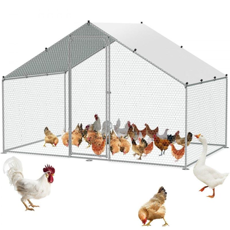 Metal Chicken Coop | Large Metal Chicken Coop, 9.8×6.5×6.5ft Walk-in Chicken Run with Waterproof Cover, Spire Roof Hen House with Security Lock for Outdoor and Backyard, Farm, Duck Rabbit Cage Poultry Pen Agriculture & Forestry Equipment Livestock & Poultry Supplies