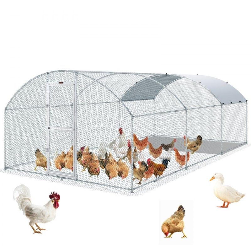 Metal Chicken Coop | Large Metal Chicken Coop with Run, 19.7×9.8×6.6ft, Walkin Poultry Cage for Yard with Waterproof Cover, Dome Roof Large Poultry Cage for Hen House, Duck and Rabbit, Silver Agriculture & Forestry Equipment Livestock & Poultry Supplies