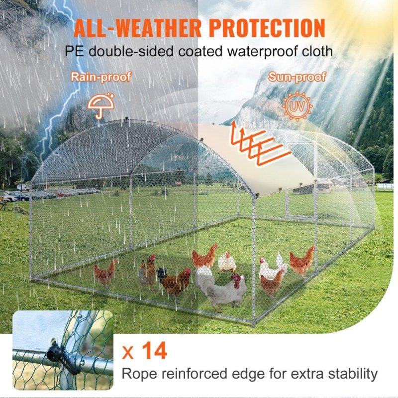 Metal Chicken Coop | Large Metal Chicken Coop with Run, 19.7×9.8×6.6ft, Walkin Poultry Cage for Yard with Waterproof Cover, Dome Roof Large Poultry Cage for Hen House, Duck and Rabbit, Silver Agriculture & Forestry Equipment Livestock & Poultry Supplies