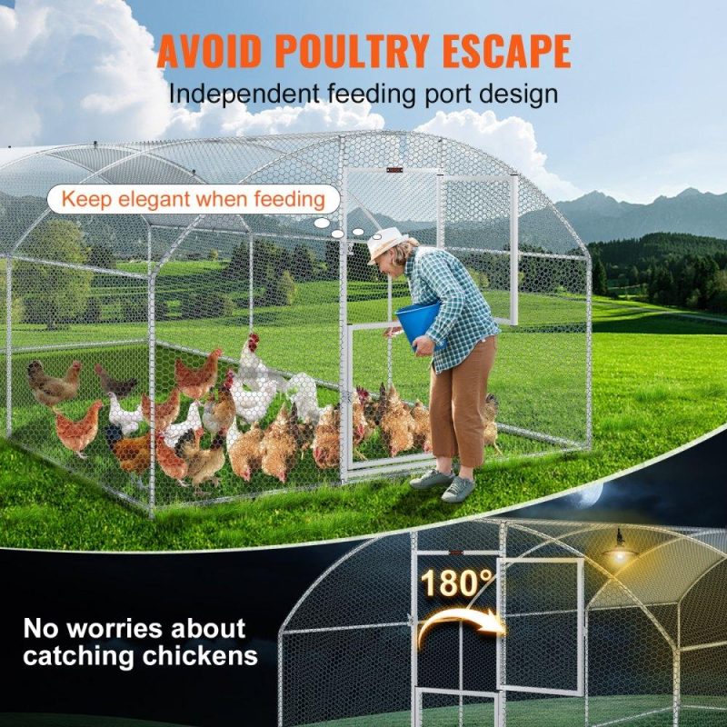 Metal Chicken Coop | Large Metal Chicken Coop with Run, 19.7×9.8×6.6ft, Walkin Poultry Cage for Yard with Waterproof Cover, Dome Roof Large Poultry Cage for Hen House, Duck and Rabbit, Silver Agriculture & Forestry Equipment Livestock & Poultry Supplies