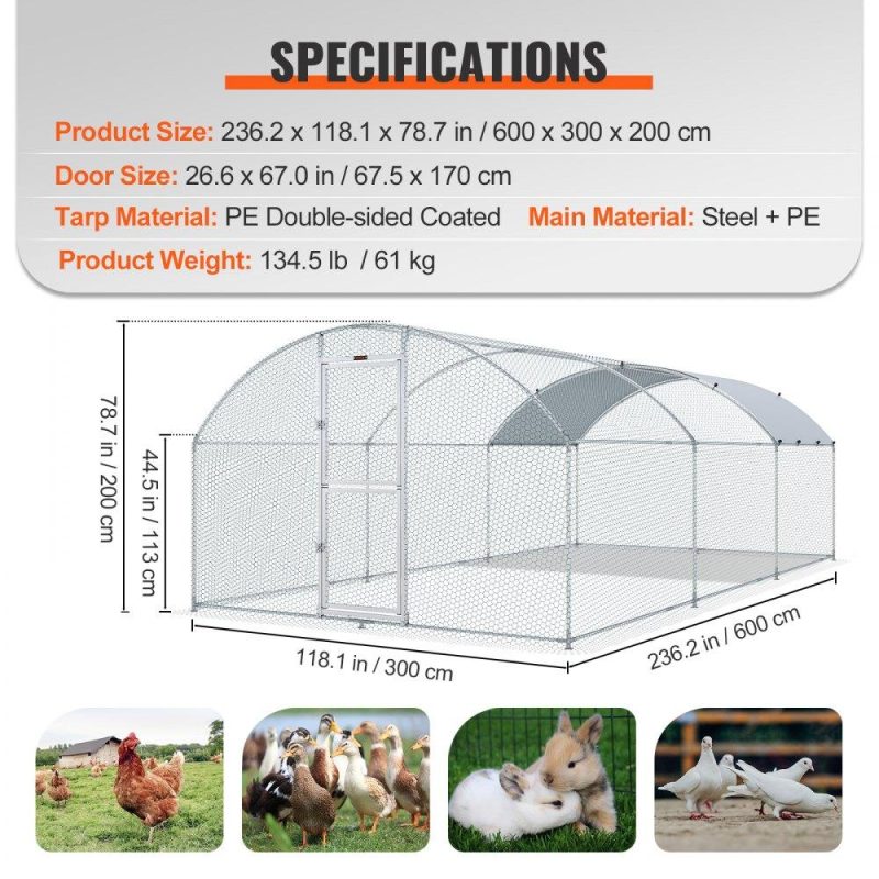 Metal Chicken Coop | Large Metal Chicken Coop with Run, 19.7×9.8×6.6ft, Walkin Poultry Cage for Yard with Waterproof Cover, Dome Roof Large Poultry Cage for Hen House, Duck and Rabbit, Silver Agriculture & Forestry Equipment Livestock & Poultry Supplies