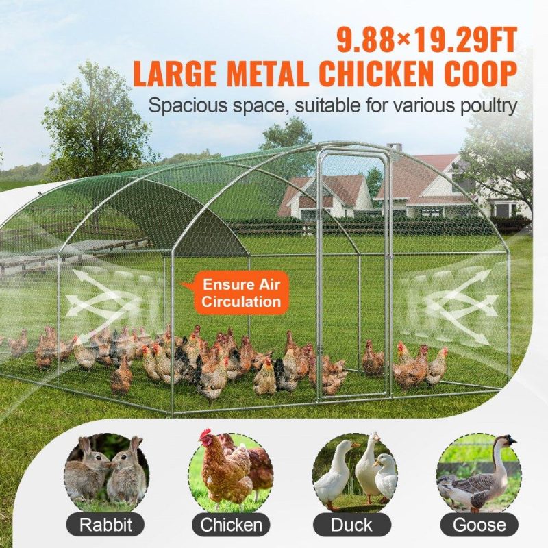 Metal Chicken Coop | Large Metal Chicken Coop with Run, 9.8×19.3×6.5 ft Walk-in Chicken Runs for Yard with Cover, Doom Roof Hen House with Security Lock for Outdoor and Backyard, Farm, Duck Rabbit Cage Poultry Pen Agriculture & Forestry Equipment Livestock & Poultry Supplies