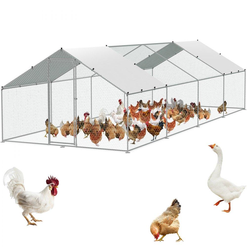 Metal Chicken Coop | Large Metal Chicken Coop with Run, 9.8×25.6×6.5 ft Walk-in Chicken Runs for Yard with Cover, Spire Roof Hen House with Security Lock for Outdoor and Backyard, Farm, Duck Rabbit Cage Poultry Pen Agriculture & Forestry Equipment Livestock & Poultry Supplies