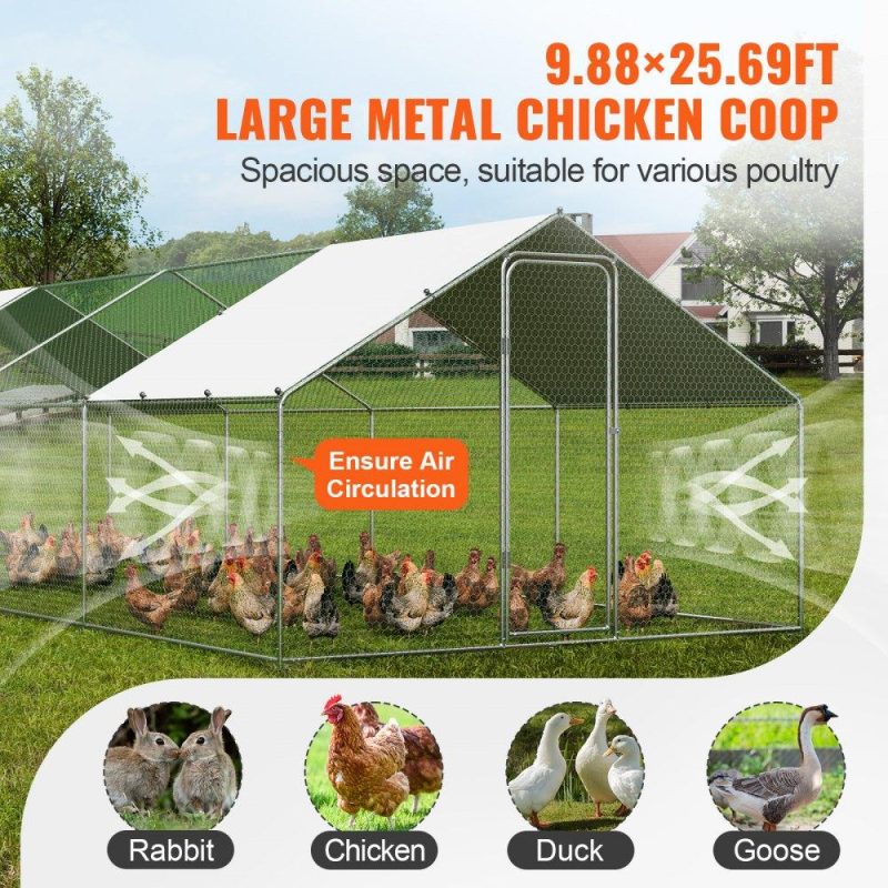 Metal Chicken Coop | Large Metal Chicken Coop with Run, 9.8×25.6×6.5 ft Walk-in Chicken Runs for Yard with Cover, Spire Roof Hen House with Security Lock for Outdoor and Backyard, Farm, Duck Rabbit Cage Poultry Pen Agriculture & Forestry Equipment Livestock & Poultry Supplies