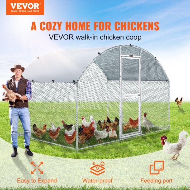 Metal Chicken Coop | Large Metal Chicken Coop with Run, Walkin Chicken Coop for Yard with Waterproof Cover, 6.6 x 9.8 x 6.6 ft, Dome Roof Large Poultry Cage for Hen House, Duck Coop and Rabbit Run, Silver Agriculture & Forestry Equipment Livestock & Poultry Supplies