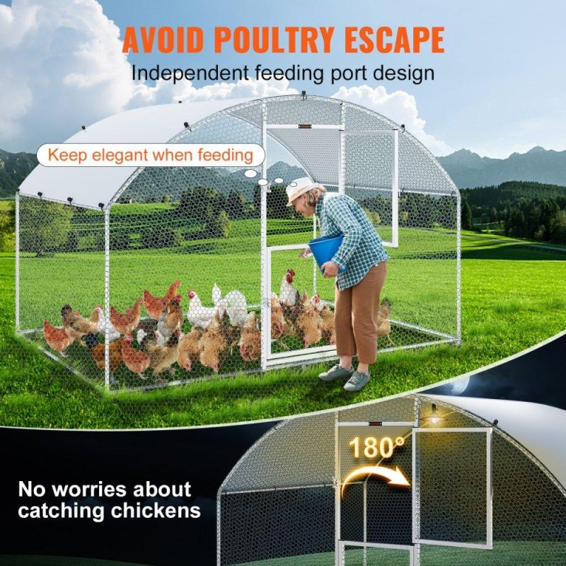 Metal Chicken Coop | Large Metal Chicken Coop with Run, Walkin Chicken Coop for Yard with Waterproof Cover, 6.6 x 9.8 x 6.6 ft, Dome Roof Large Poultry Cage for Hen House, Duck Coop and Rabbit Run, Silver Agriculture & Forestry Equipment Livestock & Poultry Supplies