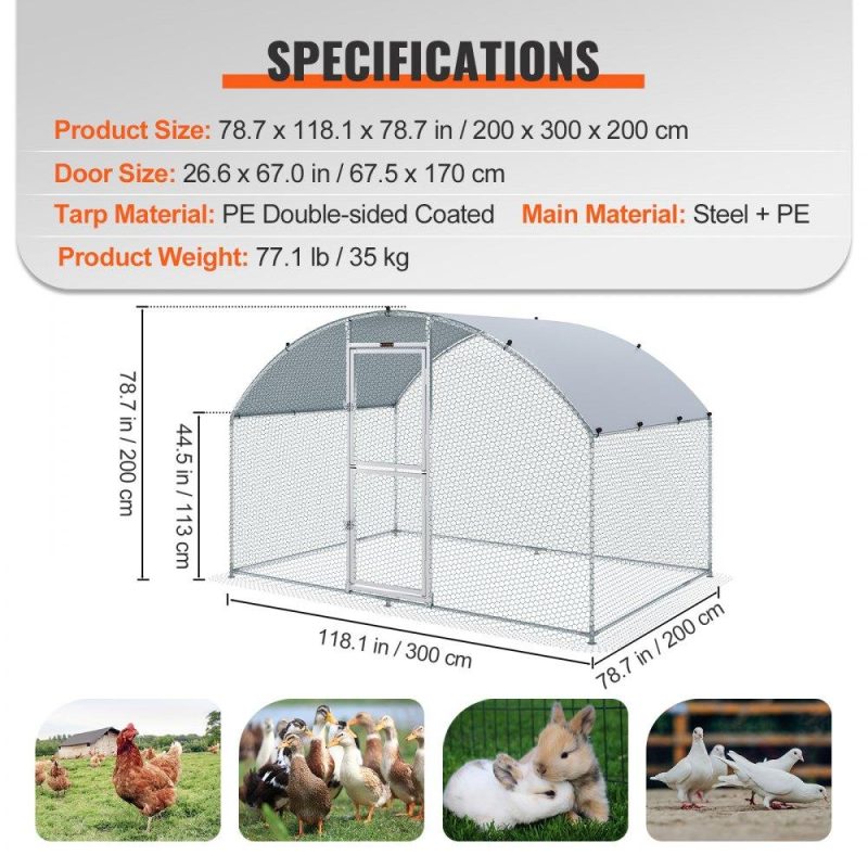 Metal Chicken Coop | Large Metal Chicken Coop with Run, Walkin Chicken Coop for Yard with Waterproof Cover, 6.6 x 9.8 x 6.6 ft, Dome Roof Large Poultry Cage for Hen House, Duck Coop and Rabbit Run, Silver Agriculture & Forestry Equipment Livestock & Poultry Supplies