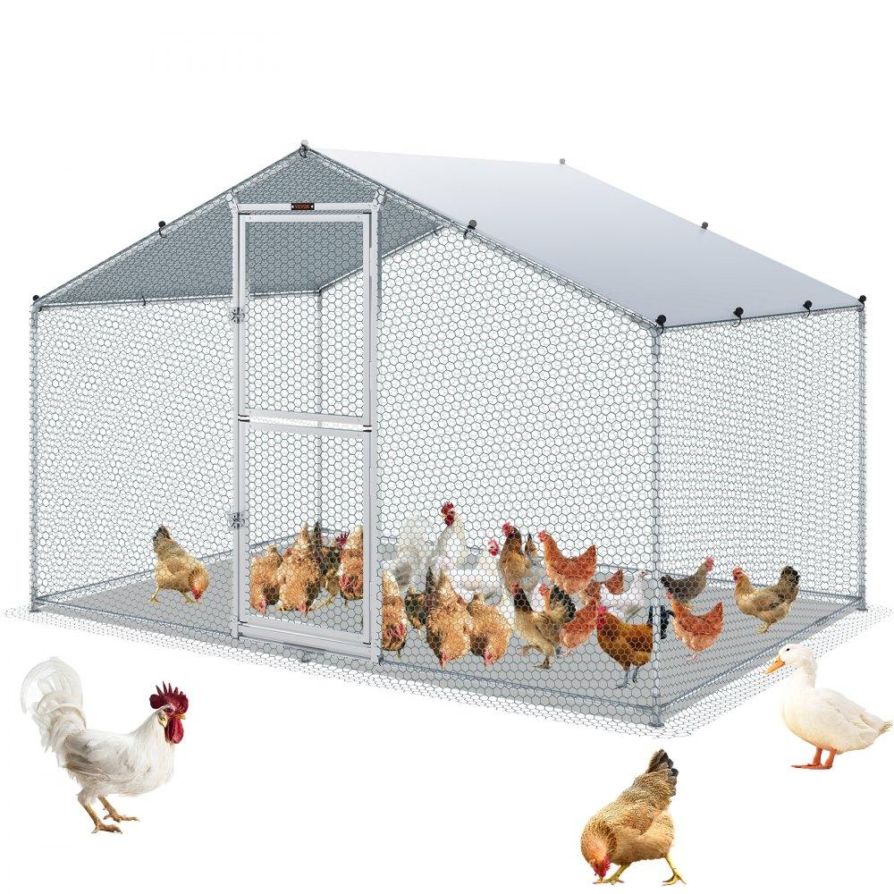 Metal Chicken Coop | Large Metal Chicken Coop with Run, Walkin Chicken Coop for Yard with Waterproof Cover, 6.6 x 9.8 x 6.6 ft, Peaked Roof Large Poultry Cage for Hen House, Duck Coop and Rabbit Run, Silver Agriculture & Forestry Equipment Livestock & Poultry Supplies