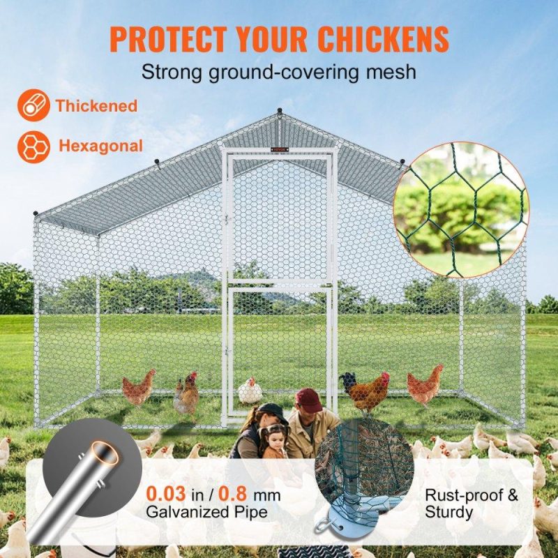 Metal Chicken Coop | Large Metal Chicken Coop with Run, Walkin Chicken Coop for Yard with Waterproof Cover, 6.6 x 9.8 x 6.6 ft, Peaked Roof Large Poultry Cage for Hen House, Duck Coop and Rabbit Run, Silver Agriculture & Forestry Equipment Livestock & Poultry Supplies