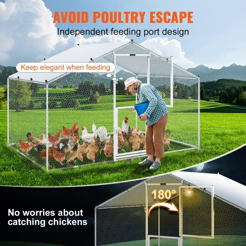 Metal Chicken Coop | Large Metal Chicken Coop with Run, Walkin Chicken Coop for Yard with Waterproof Cover, 6.6 x 9.8 x 6.6 ft, Peaked Roof Large Poultry Cage for Hen House, Duck Coop and Rabbit Run, Silver Agriculture & Forestry Equipment Livestock & Poultry Supplies