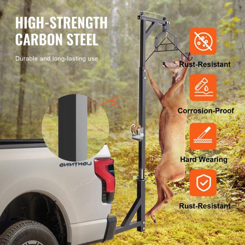 Mounted Deer Hoist | Hitch Mounted Deer Hoist, 400 lbs Load Capacity, Hitch Game Hoist, Truck Hitch Deer Hoist with Winch Lift Gambrel Set, 2-inch Hitch Receiver, Adjustable Height & 360 Degrees Swivel, Carbon Steel Agriculture & Forestry Equipment Livestock & Poultry Supplies