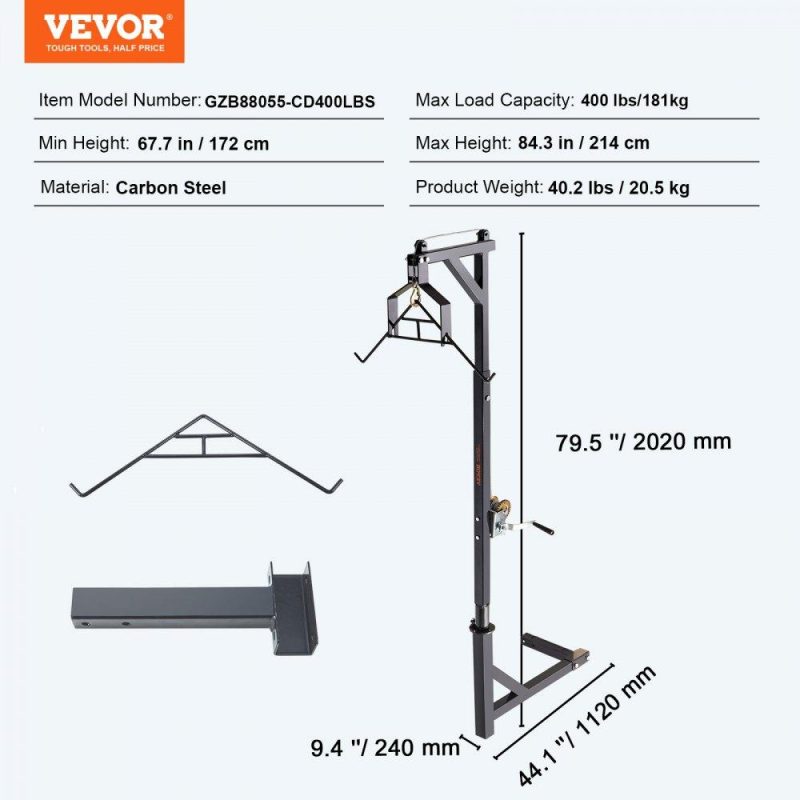 Mounted Deer Hoist | Hitch Mounted Deer Hoist, 400 lbs Load Capacity, Hitch Game Hoist, Truck Hitch Deer Hoist with Winch Lift Gambrel Set, 2-inch Hitch Receiver, Adjustable Height & 360 Degrees Swivel, Carbon Steel Agriculture & Forestry Equipment Livestock & Poultry Supplies