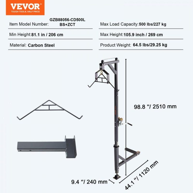 Mounted Deer Hoist | Hitch Mounted Deer Hoist, 500 lbs Load Capacity, Hitch Game Hoist, Truck Hitch Deer Hoist with Winch Lift Gambrel Set, 2-inch Hitch Receiver, Foot Base, Adjustable Height and 360 Degrees Swivel Agriculture & Forestry Equipment Livestock & Poultry Supplies