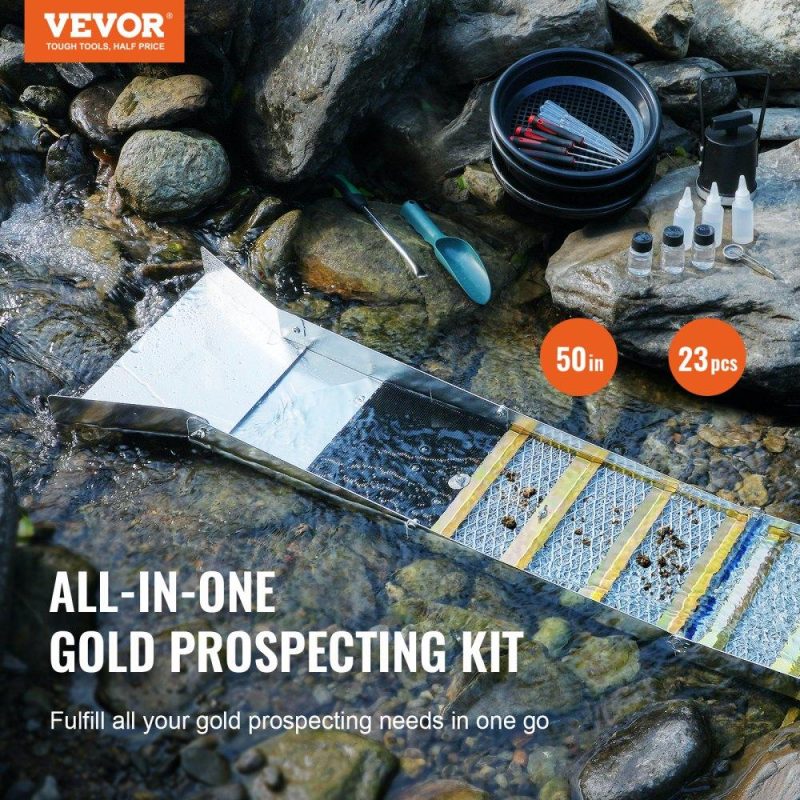 Outdoor Hand Tools | 50 Inch Folding Sluice Box Gold Panning Kit, 23pc Gold Prospecting Equipment Kit with Gold Pan, Classifier Screen, Separating Magnet, Backpack and More Lawn & Garden Outdoor Hand Tools