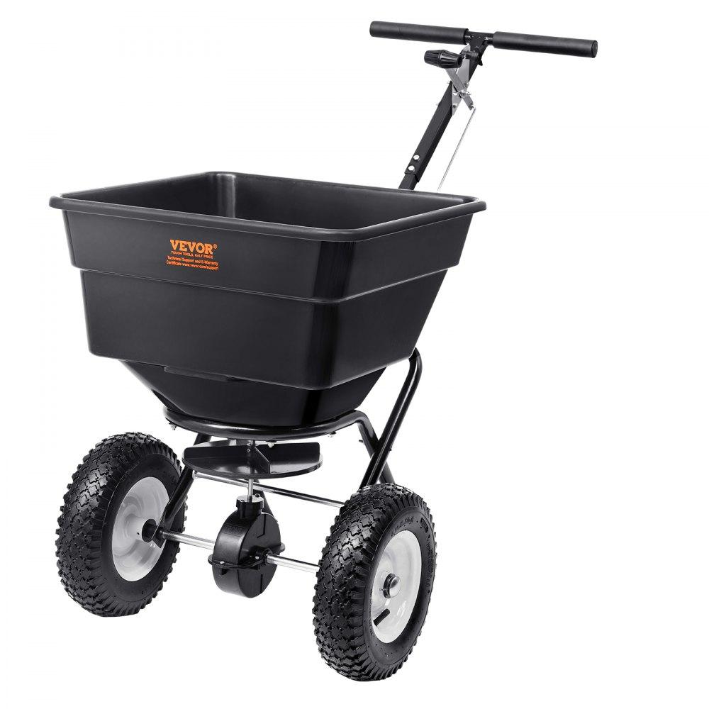 Outdoor Hand Tools | Broadcast Spreader, 100 LB Walk-Behind Turf Spreader with 12″ Wheels, Steel Push Fertilizer Spreader, Garden Seeder, and Salt Spreader, Designed for Residential, Farm, and Tough Terrain, Black Lawn & Garden Outdoor Hand Tools