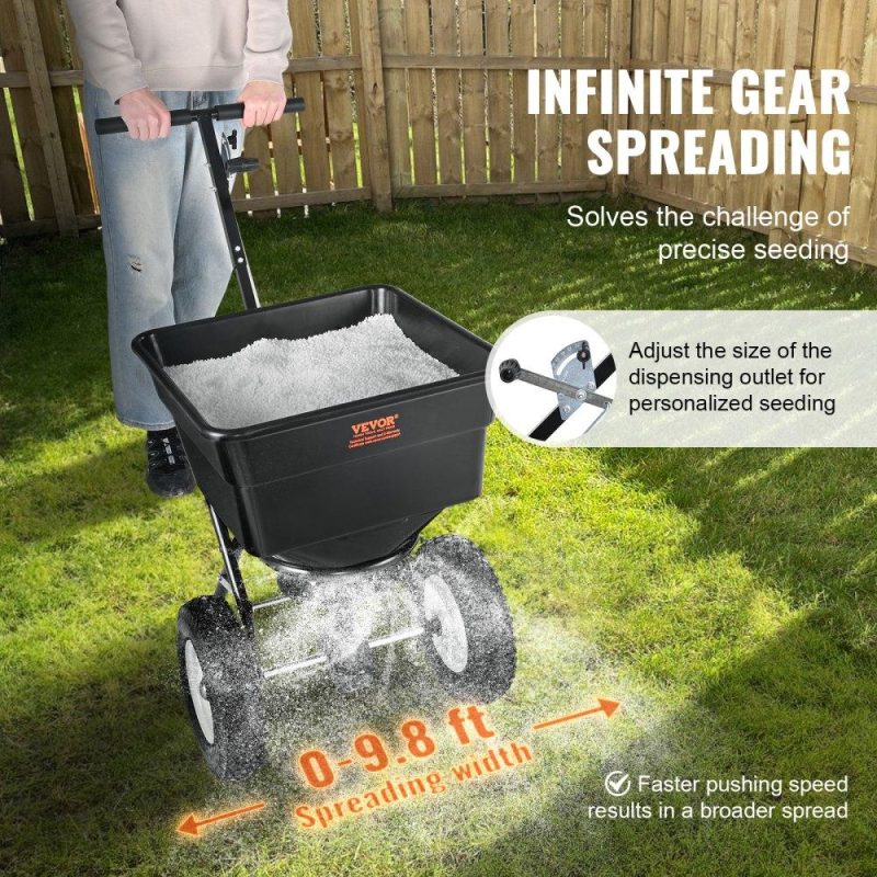 Outdoor Hand Tools | Broadcast Spreader, 100 LB Walk-Behind Turf Spreader with 12″ Wheels, Steel Push Fertilizer Spreader, Garden Seeder, and Salt Spreader, Designed for Residential, Farm, and Tough Terrain, Black Lawn & Garden Outdoor Hand Tools