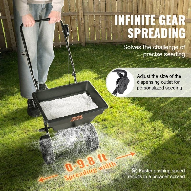 Outdoor Hand Tools | Broadcast Spreader, 25 LB Walk-Behind Turf Spreader with 8″ Wheels, Steel Push Fertilizer Spreader, Garden Seeder, and Salt Spreader, Designed for Residential, Farm, and Tough Terrain, Black Lawn & Garden Outdoor Hand Tools