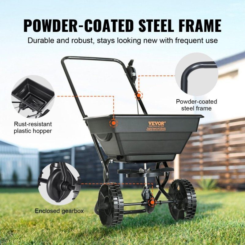 Outdoor Hand Tools | Broadcast Spreader, 25 LB Walk-Behind Turf Spreader with 8″ Wheels, Steel Push Fertilizer Spreader, Garden Seeder, and Salt Spreader, Designed for Residential, Farm, and Tough Terrain, Black Lawn & Garden Outdoor Hand Tools