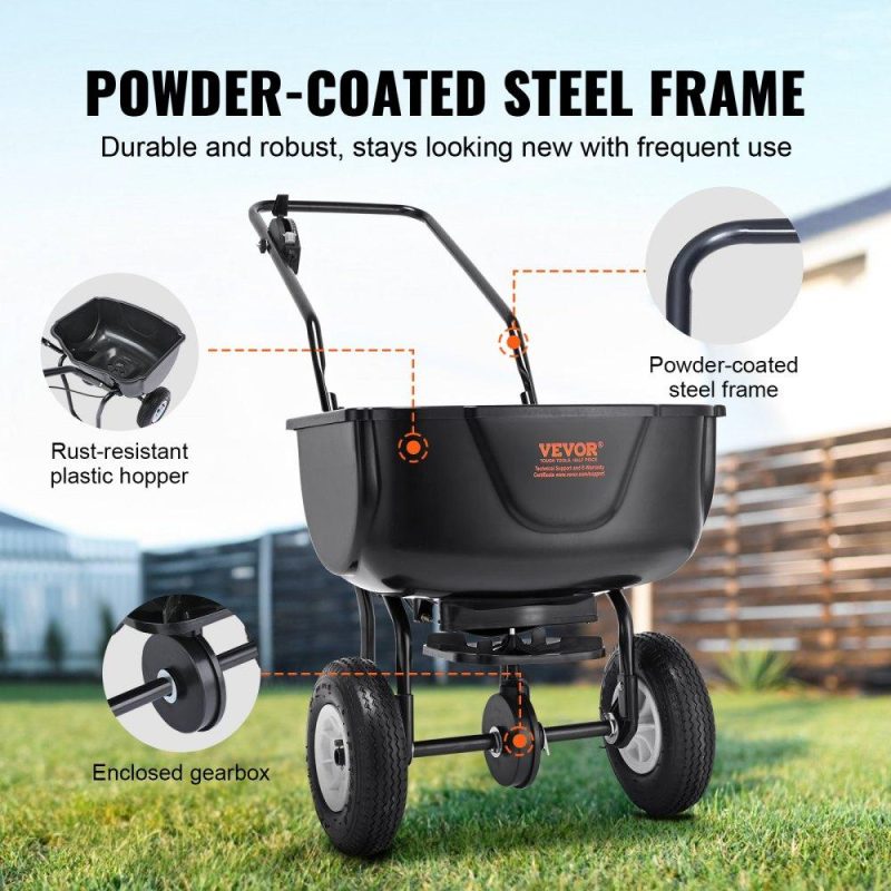 Outdoor Hand Tools | Broadcast Spreader, 60 LB Walk-Behind Turf Spreader with 8″ Wheels, Steel Push Fertilizer Spreader, Garden Seeder, and Salt Spreader, Designed for Residential, Farm, and Tough Terrain, Black Lawn & Garden Outdoor Hand Tools