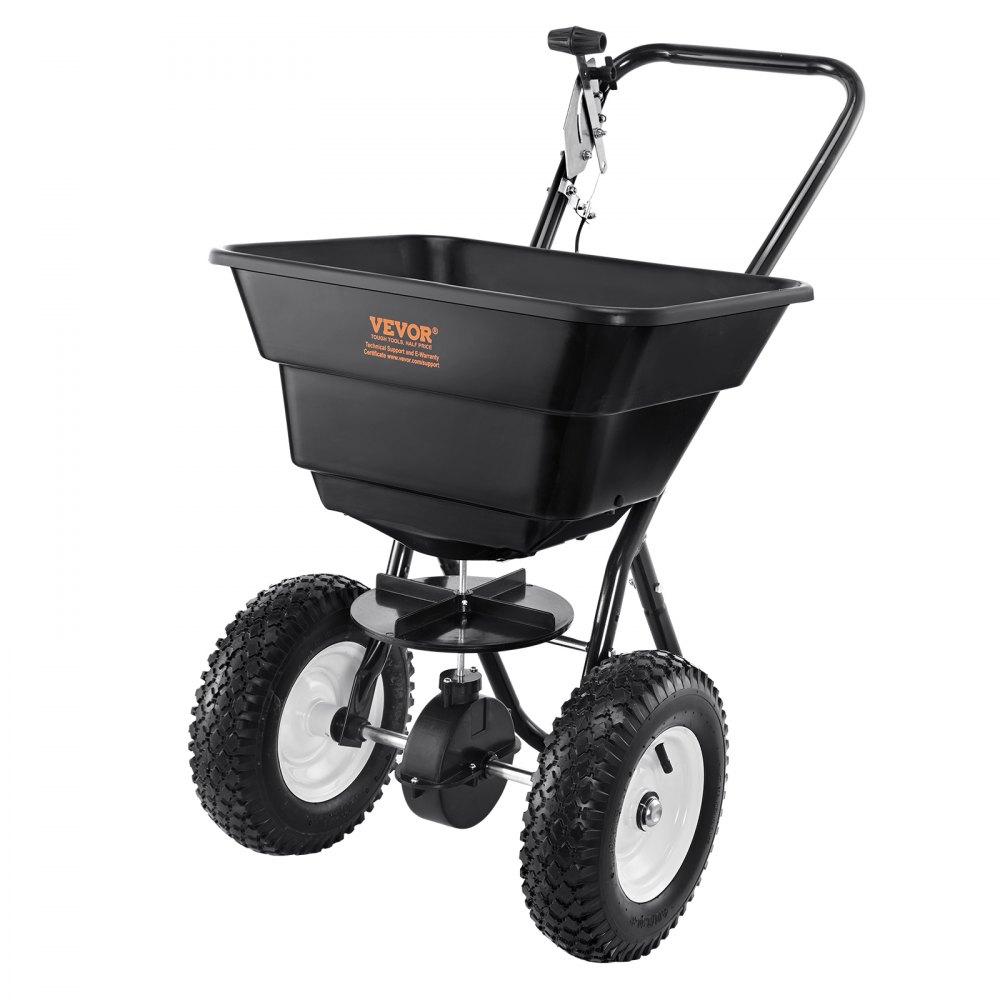 Outdoor Hand Tools | Broadcast Spreader, 80 LB Walk-Behind Turf Spreader with 12″ Wheels, Steel Push Fertilizer Spreader, Garden Seeder, and Salt Spreader, Designed for Residential, Farm, and Tough Terrain, Black Lawn & Garden Outdoor Hand Tools