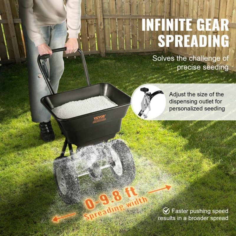 Outdoor Hand Tools | Broadcast Spreader, 80 LB Walk-Behind Turf Spreader with 12″ Wheels, Steel Push Fertilizer Spreader, Garden Seeder, and Salt Spreader, Designed for Residential, Farm, and Tough Terrain, Black Lawn & Garden Outdoor Hand Tools