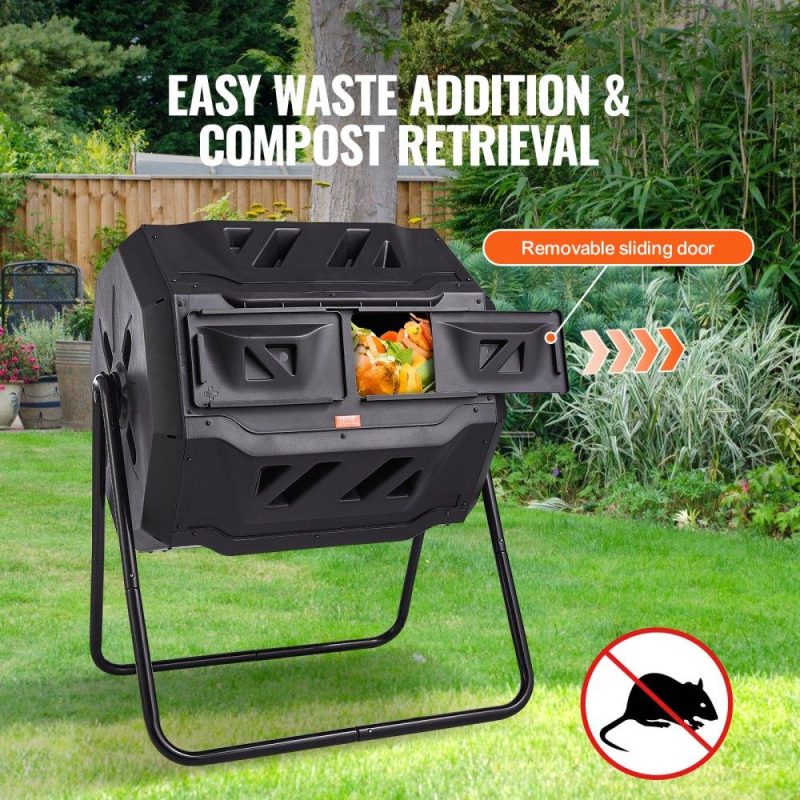 Outdoor Hand Tools | Compost Bin, 43-Gal Dual Chamber Composting Tumbler, Large Tumbling Rotating Composter with 2 Sliding Doors and Steel Frame, BPA Free Composter Bin Tumbler for Garden, Kitchen, Yard, Outdoor Lawn & Garden Outdoor Hand Tools