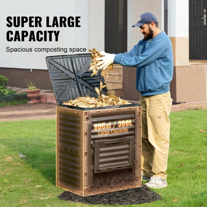 Outdoor Hand Tools | Garden Compost Bin 80 Gal, BPA Free Composter, Large Capacity Outdoor Composting Bin with Top Lid and Bottom Door, Easy Assembling, Lightweight, Fast Creation of Fertile Soil Lawn & Garden Outdoor Hand Tools